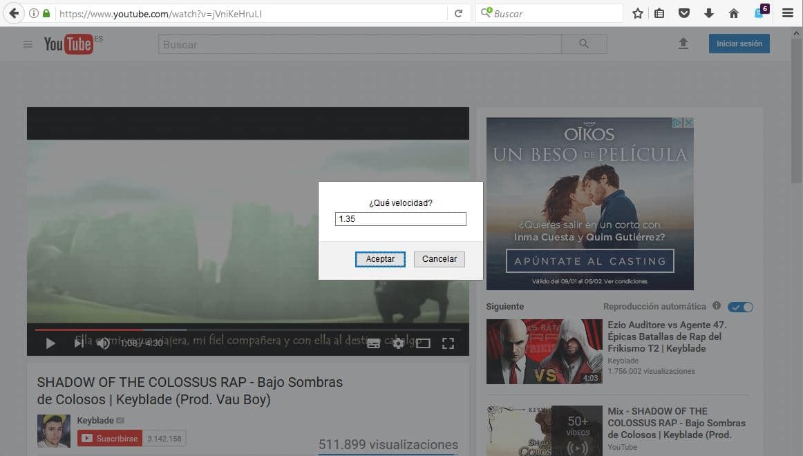 aumentar velocidad youtube
