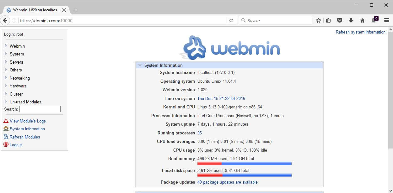 administrar servidores webmin