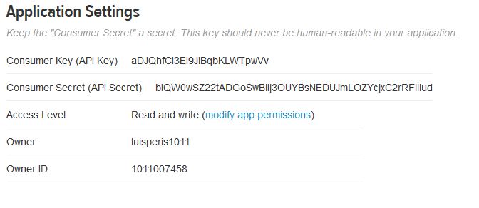 generar app twitter php